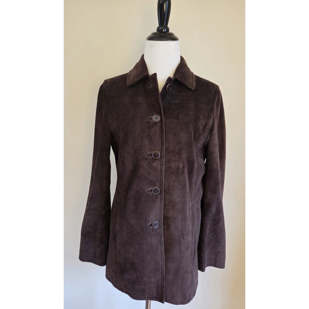 Vintage Coach Brown Suede Car Coat Jacket‎ Women's Small Button Up
